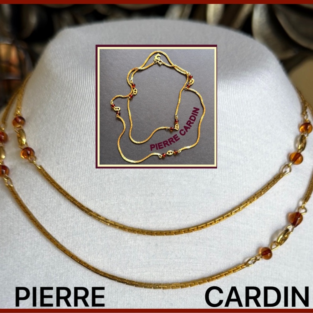 PIERRE CARDIN Elegant Gold Vintage Necklace with Amber Accents